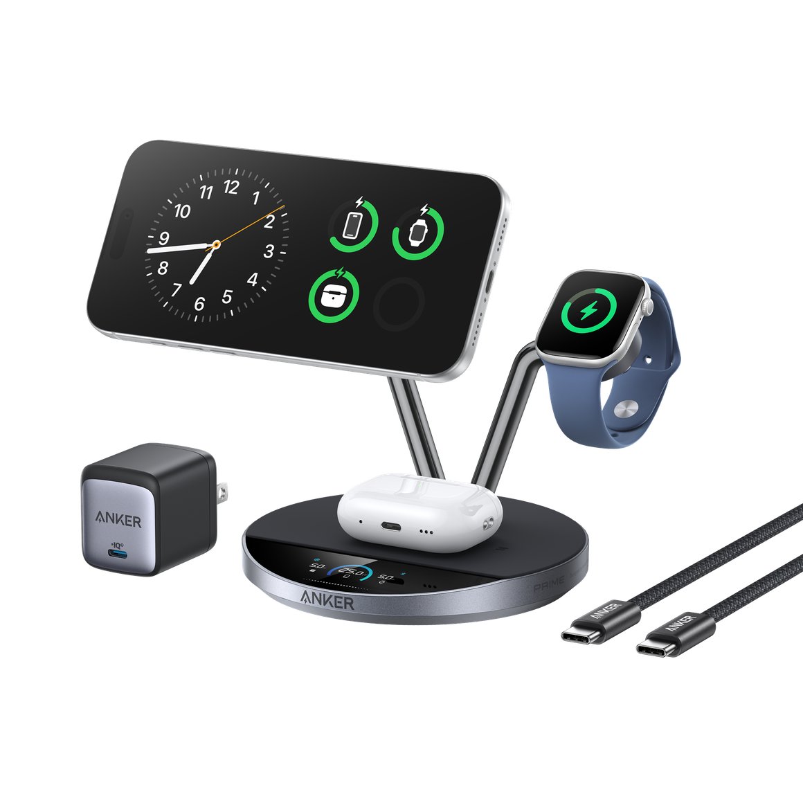Anker Prime MagGo 3 í 1 hleðslustöð m/skjá
