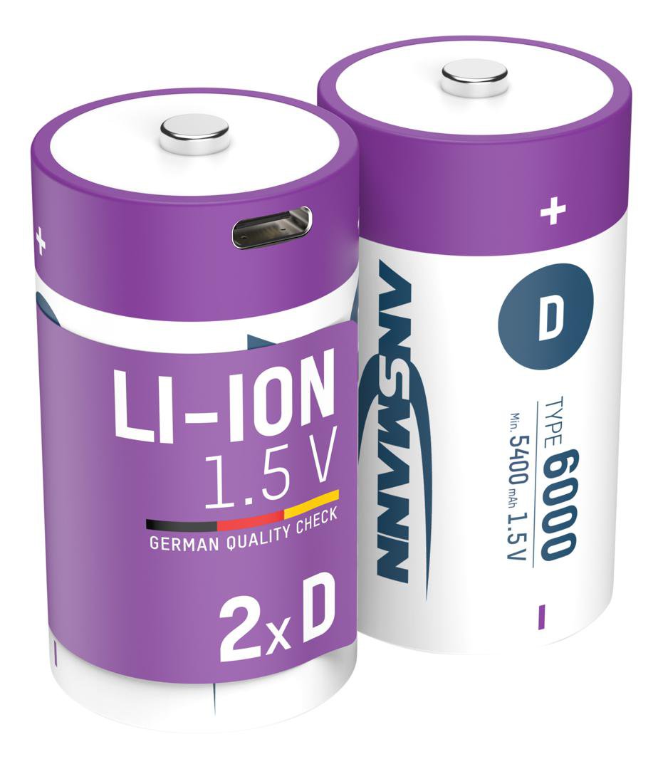 Ansmann D Lithium hleðslurafhlöður með hleðslusnúru 2stk