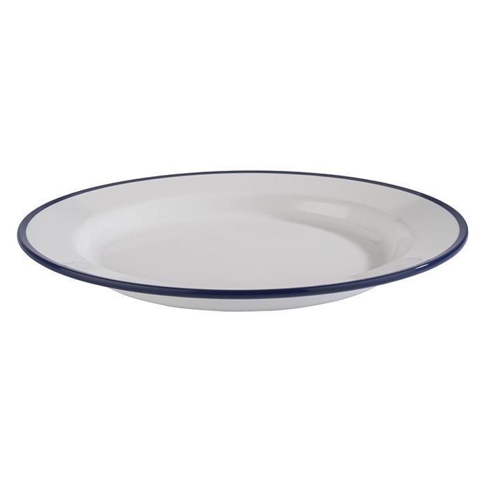 Image of APS Diskur 24,5cm Enamel look Melamin hvítur með blárri rönd