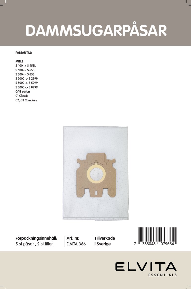 Image of Elvita Ryksugupokar fyrir Miele S5000 - S5999, 5 stk