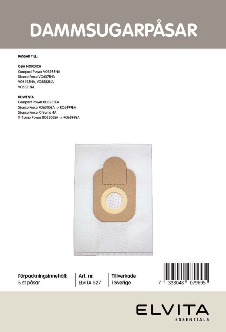 Image of Elvita Ryksugupokar fyrir OBH Nordica Silence Force, 5 stk