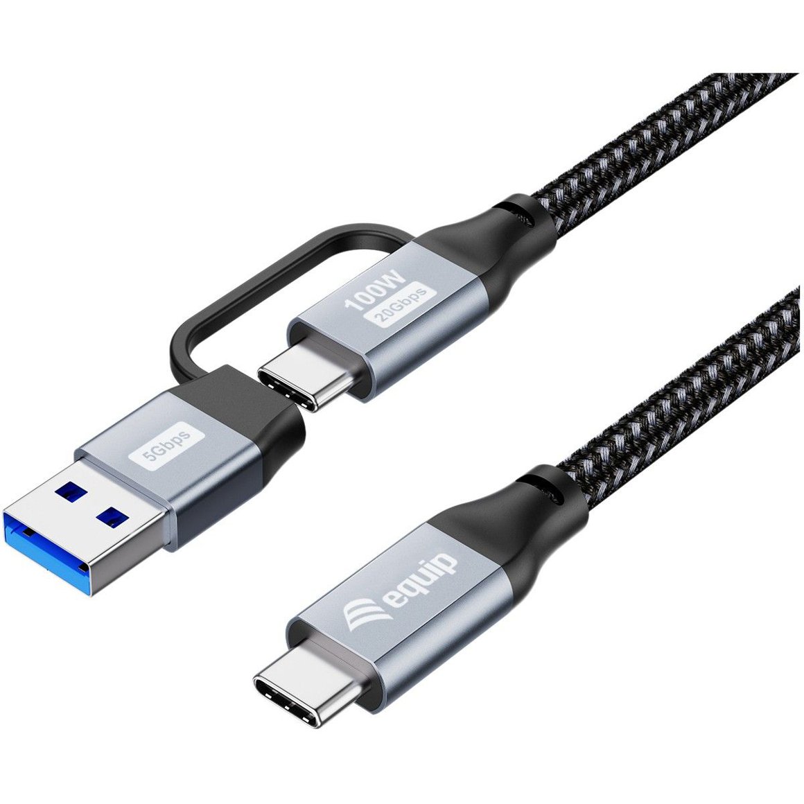 Image of Equip USB-C í USB-C 2m 20Gbps kapall m/USB-A aukatengi