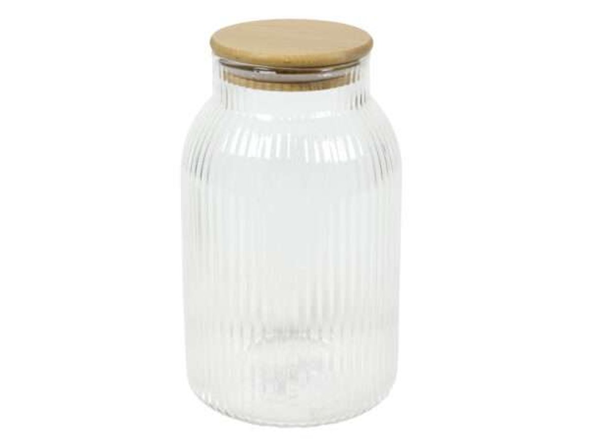 Image of Hit Krukka riffluð með viðarloki ö:11,5cm h:20,5cm clear