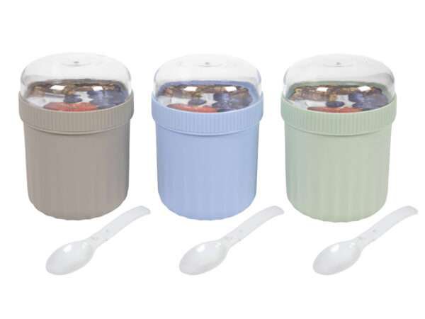 Image of Hit Glas plast með loki og skeið jógúrt & músli 3 mismunandi litir