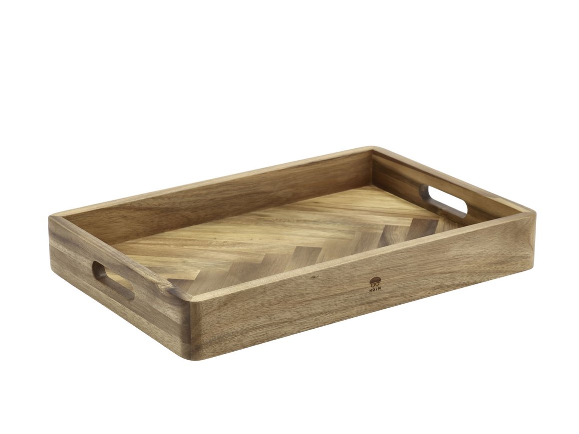 Image of Holm Bakki 40x30cm fiskibeinamynstur acacia viður