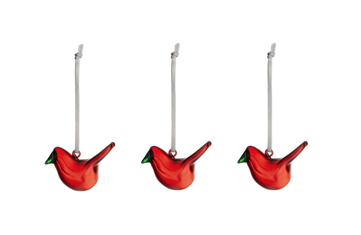 iittala OIVA TOIKKA fuglar 3stk upphengi mini red