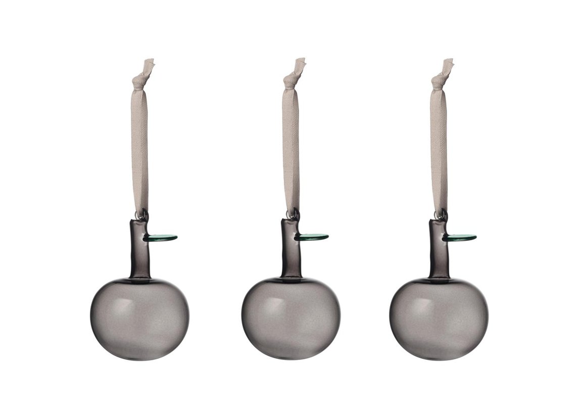 iittala OIVA TOIKKA epli 3stk upphengi gler grey