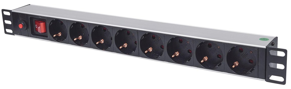Intellinet 8 tengja Fjöltengi fyrir 19"Rackmount 1U m/Rofa