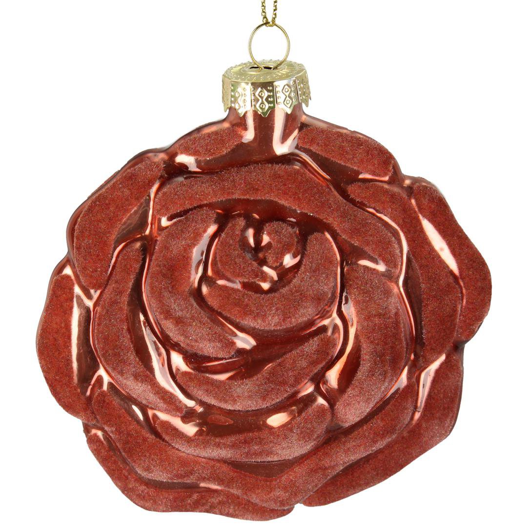 Image of Kersten Jólaskraut upphengi rós gler/velúr 10cm red