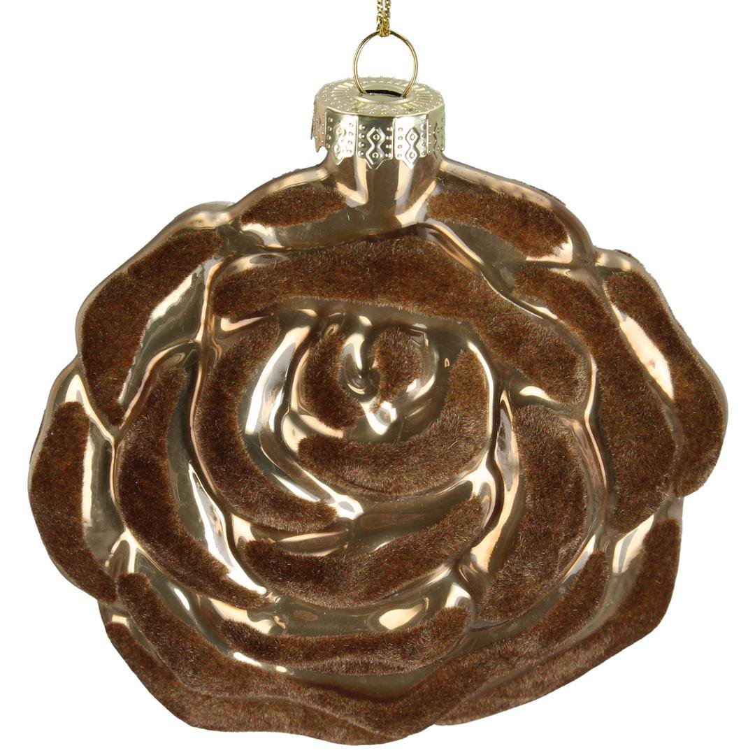 Image of Kersten Jólaskraut upphengi rós gler/velúr 10cm brown