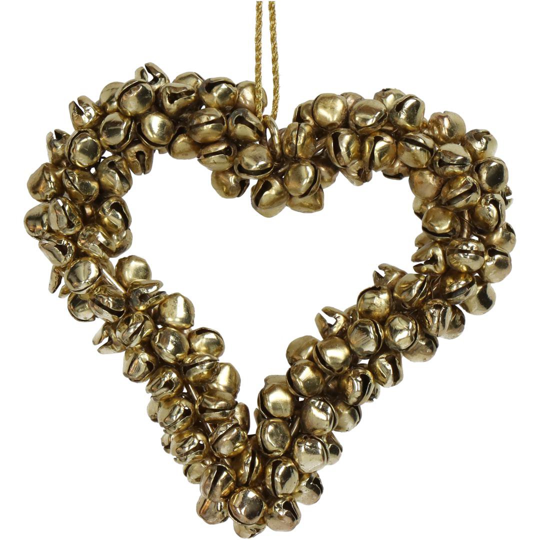 Image of Kersten Jólaskraut upphengi bjöllu hjarta metal gold 9cm