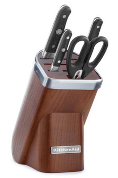 Image of Kitchenaid Hnífastandur úr við með 3 hnífum og skærum