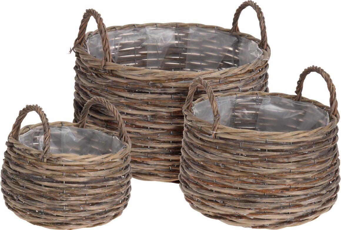 Image of Körfur 3stk sett kringlóttar m/höldum gróft bast 