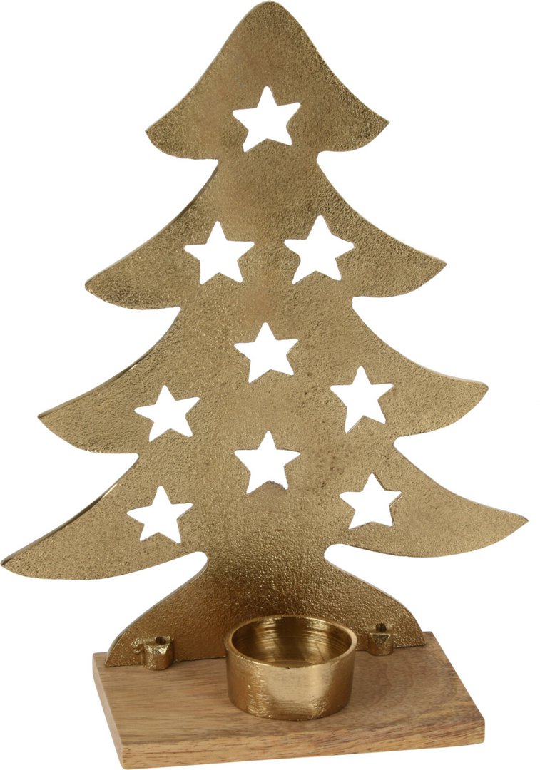 Image of Kertastjaki jólatré m. störnum 26cm metal gold 