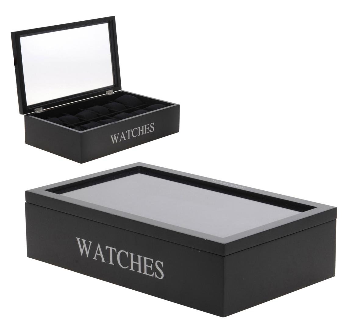 Image of Kassi fyrir 12 armbandsúr með glerloki black 
