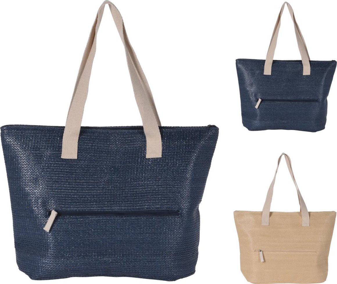 Image of Strandtaska 42x30cm bast cream/blue