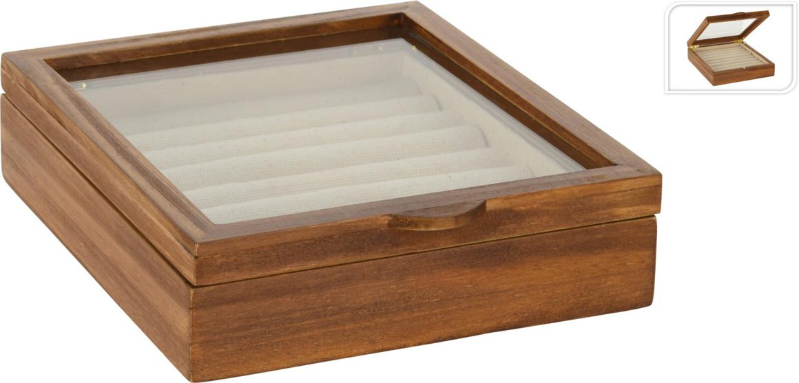 Image of Skartgripabox 17x5x19,5 með glerloki viður natur 