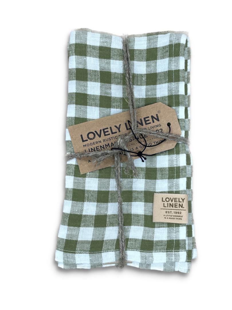 Lovely Linen Servíettur 4stk 45x45 köflótt jeep green