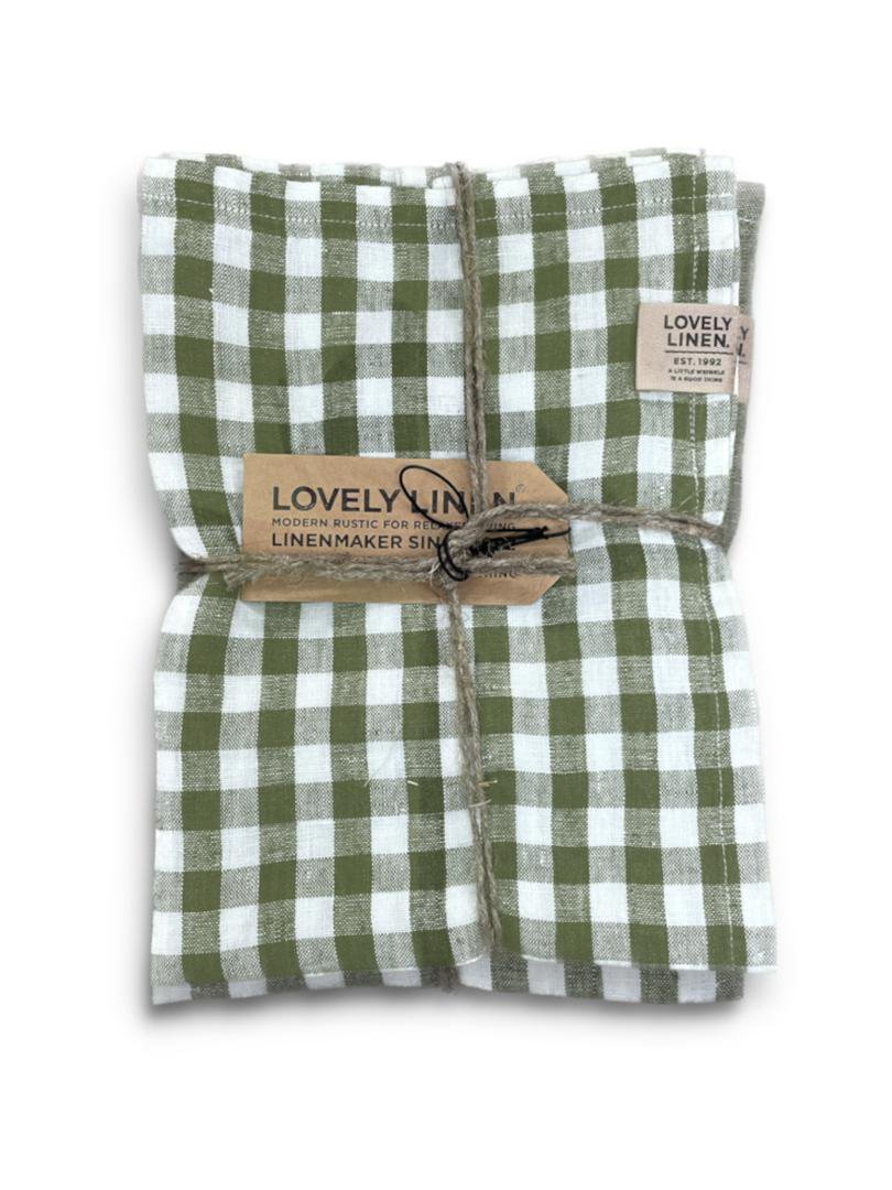 Lovely Linen Viskastykki 45x70 köflótt jeep green