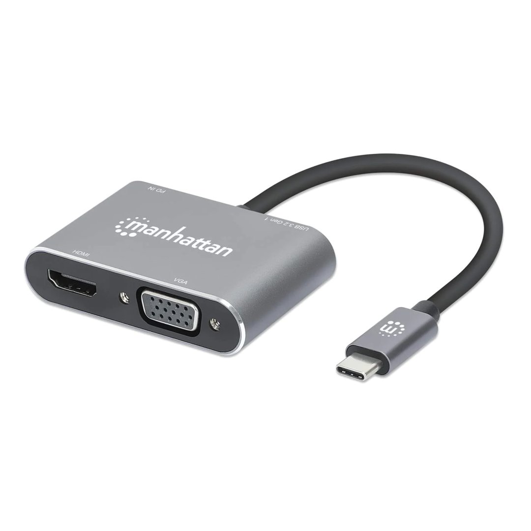 Manhattan USB-C í HDMI, VGA, USB3 og USB-C með PD