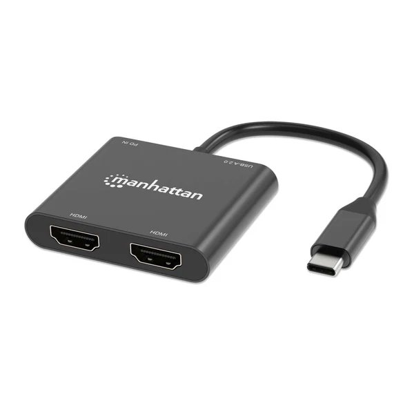 Manhattan USB-C í tvö HDMI tengi með PD