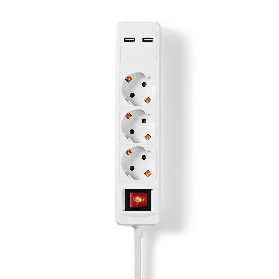 Nedis Fjöltengi með rofa 3 tenglar 2xUSB
