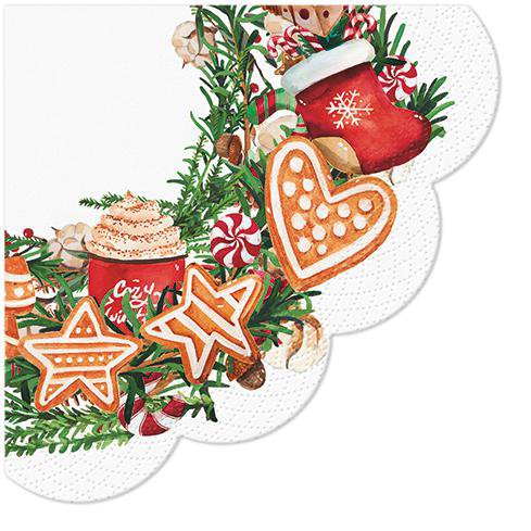 Image of PAW Servíettur 3laga 20stk 33x33cm Gingerbread Wreath