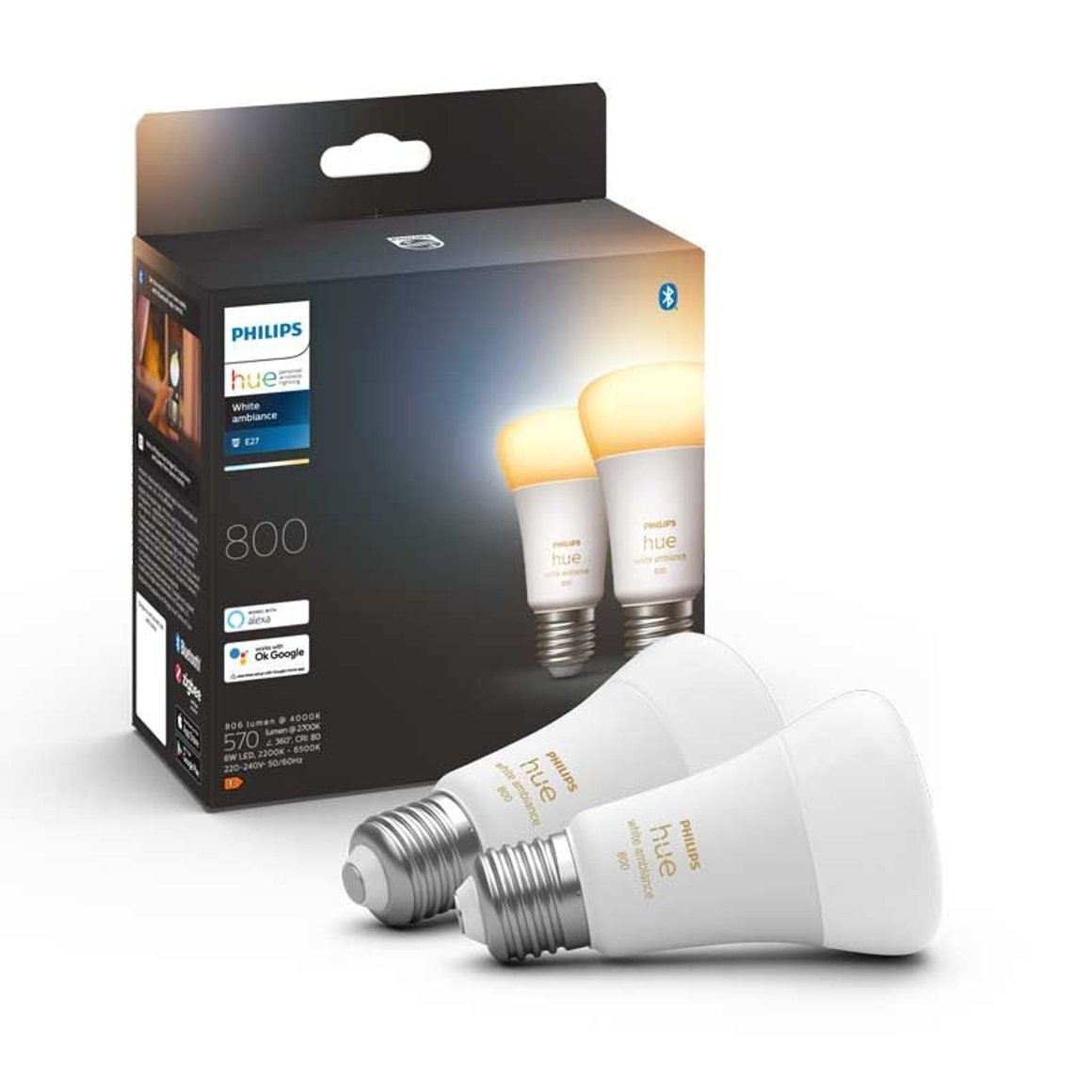 Image of Philips Hue E27 Pera Ambiance 806lm 2stk