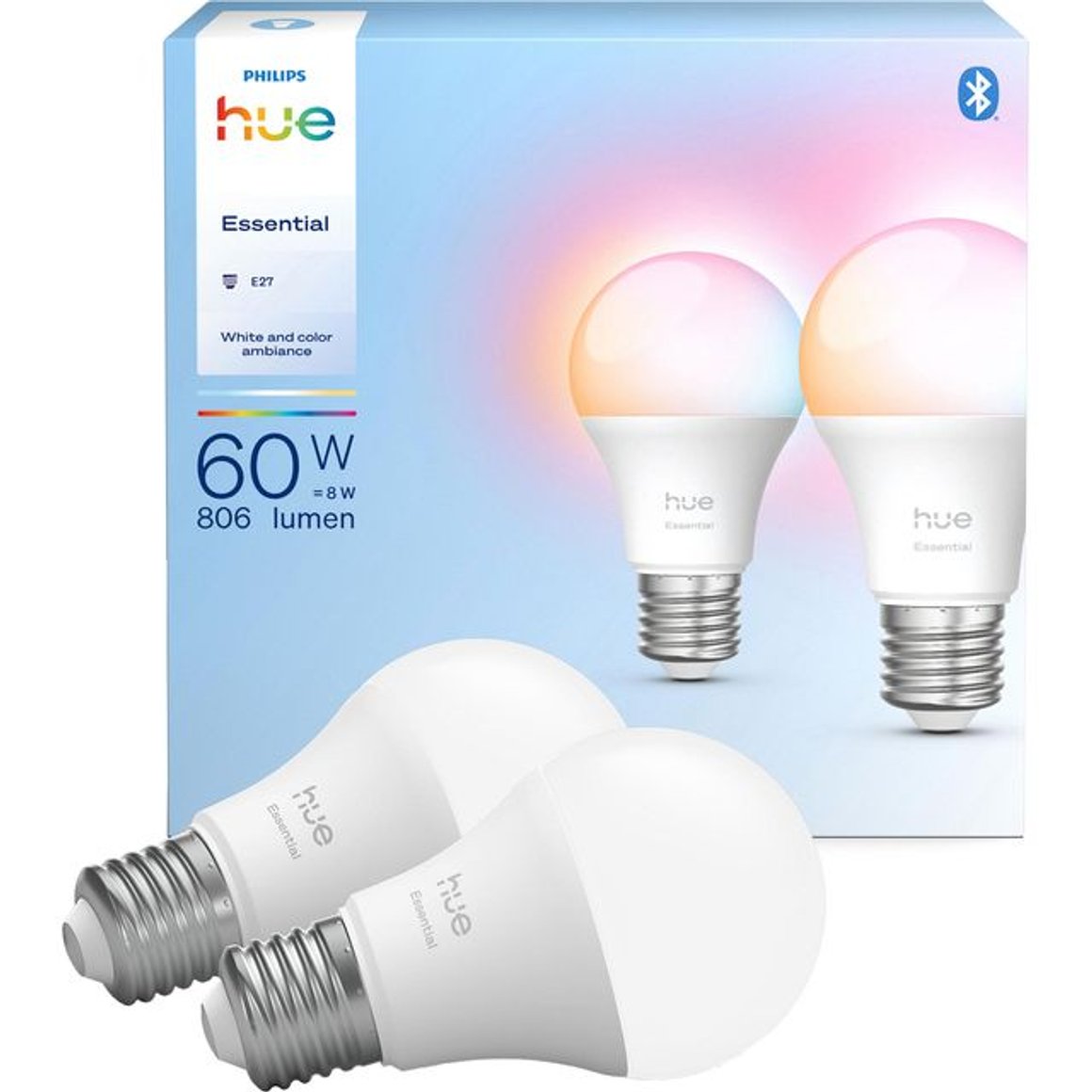 Image of Philips Hue E27 Pera Essential 806lm 2stk