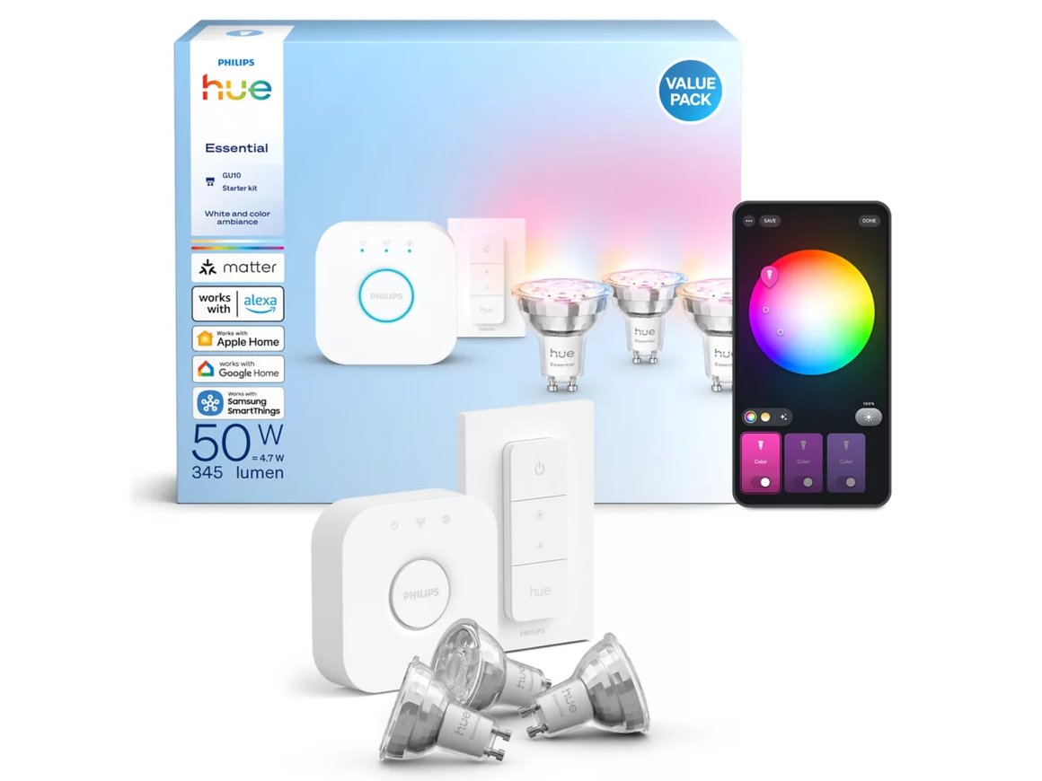 Image of Philips HUE Start Pakki, 3 x GU10 Essential, Brú, Dimmer