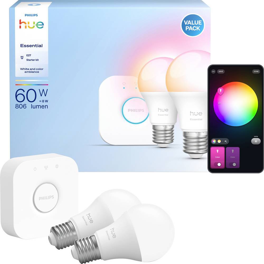 Image of Philips HUE Essential sett, 2 x E27 perur og brú