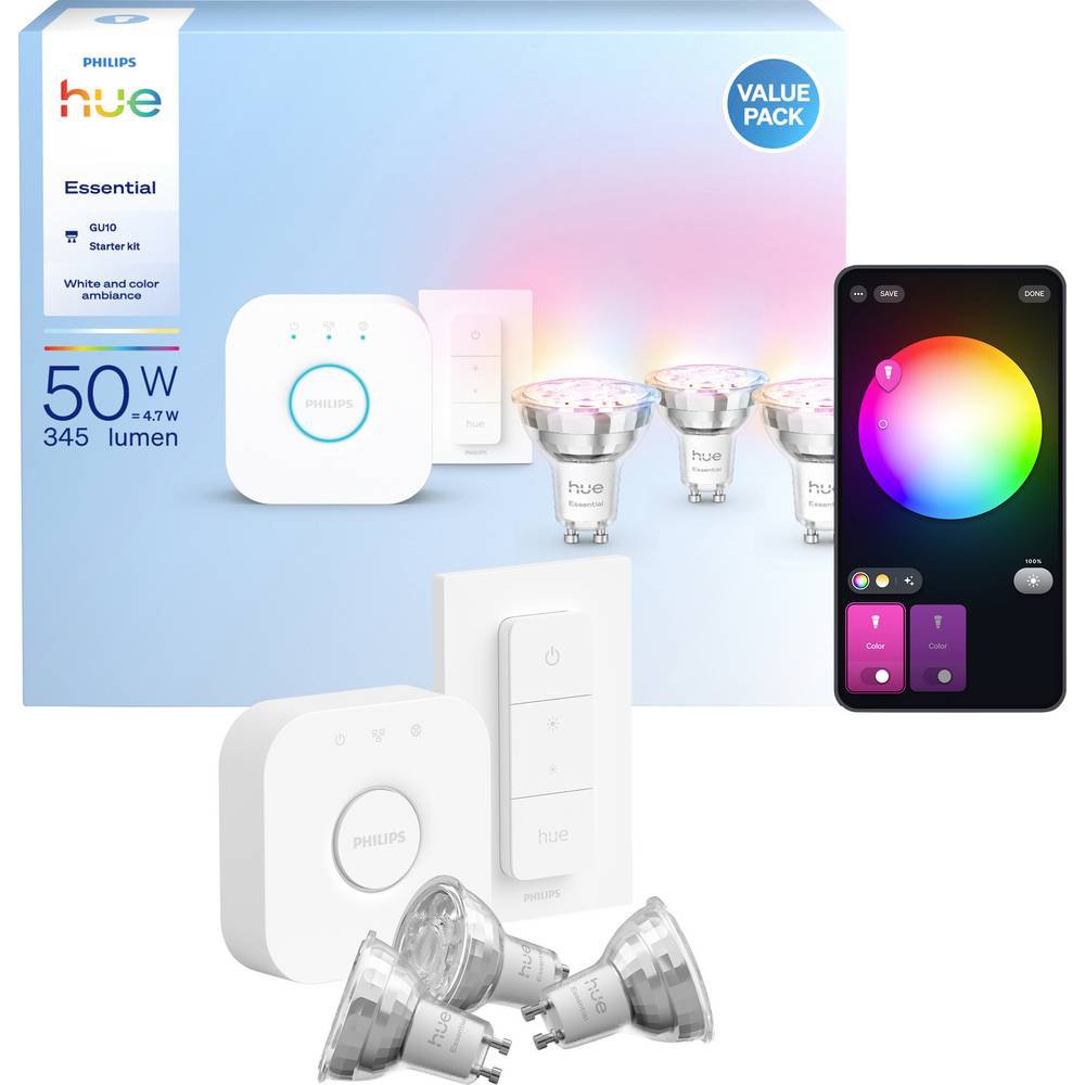 Image of Philips HUE Essential sett, 3 x GU10 perur, brú og dimmer