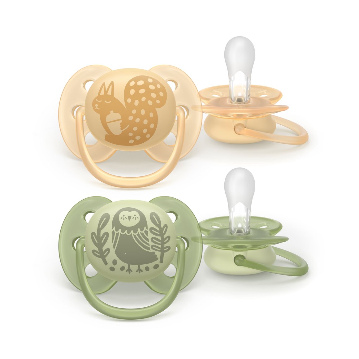 Philips-AVENT Snuð Ultra Soft 6-18 mánaða 2stk grænt/gult með mynd