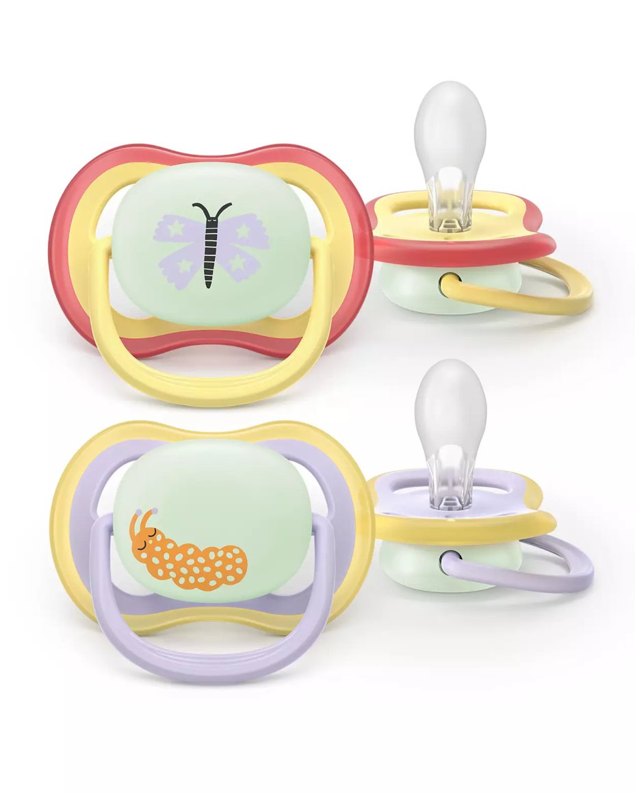 Image of Philips-AVENT Snuð 6-18 Mán 2stk UltraAir Nætursnuð Lirfa og Fiðrildi