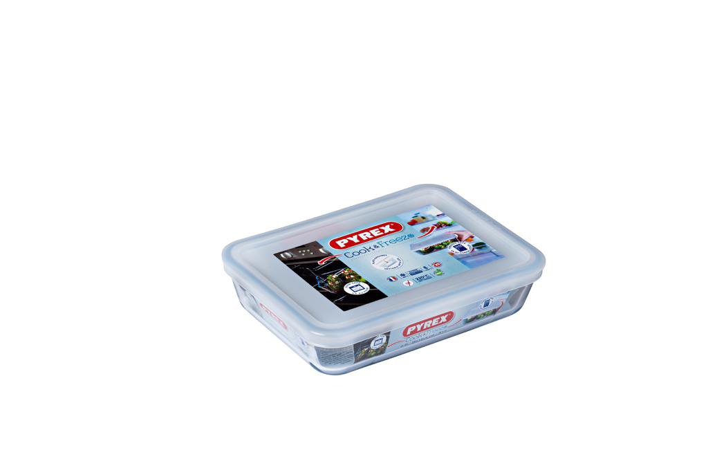 Pyrex Gler fat ferkantað m.loki 0,8ltr Cook and Freeze