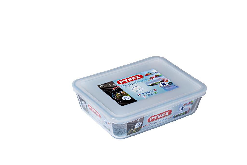 Pyrex Gler fat ferkantað m.loki 1,5ltr Cook and Freeze