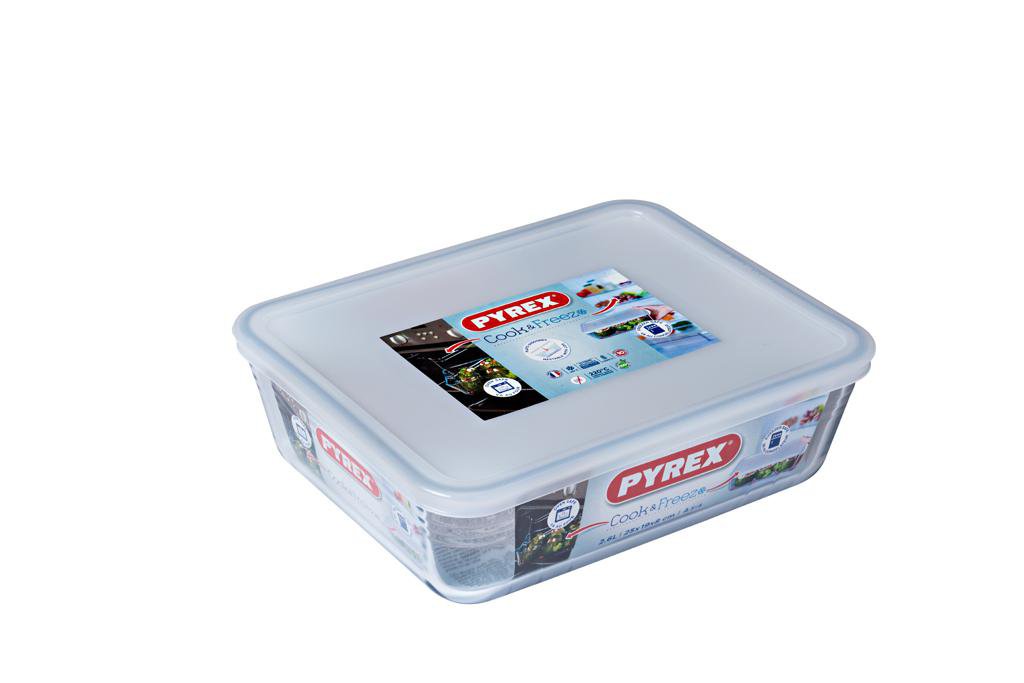 Pyrex Gler fat ferkantað m.loki 2,6ltr Cook and Freeze