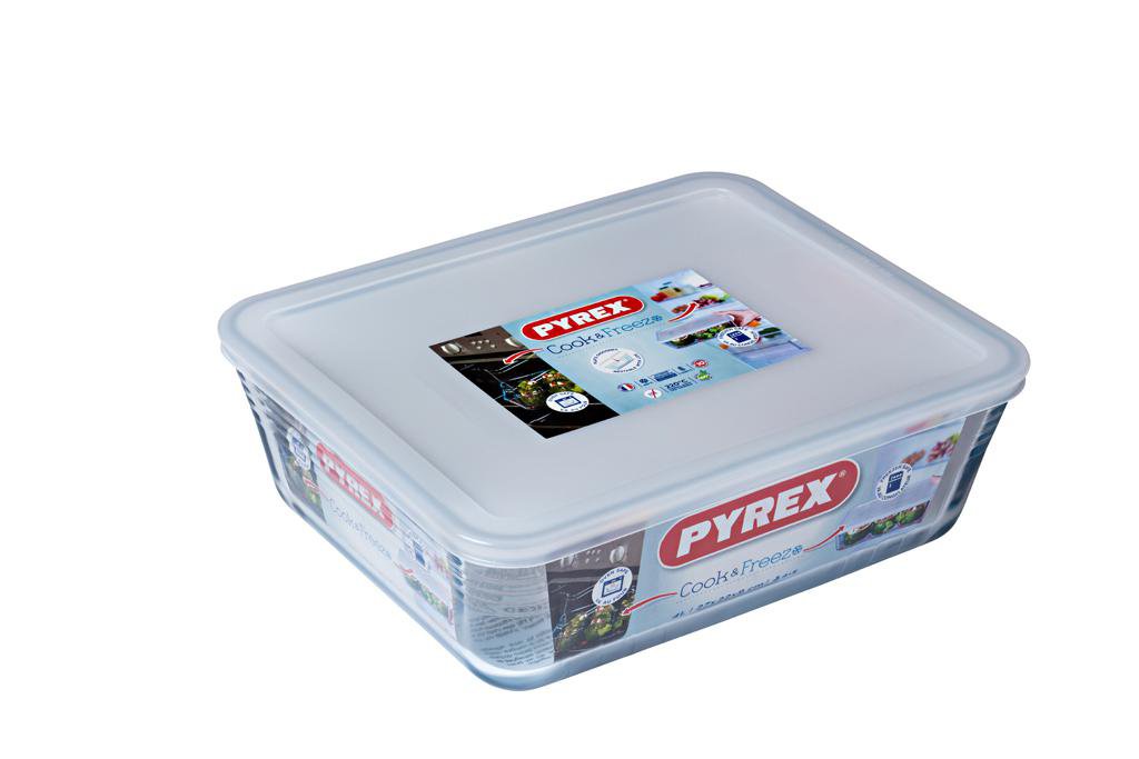 Pyrex Gler fat ferkantað m.loki 4,2ltr Cook and Freeze