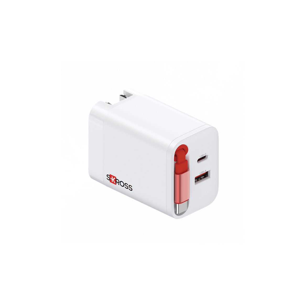 Skross Hleðslutæki 45W GaN USB-A+USB-C innb. kapall