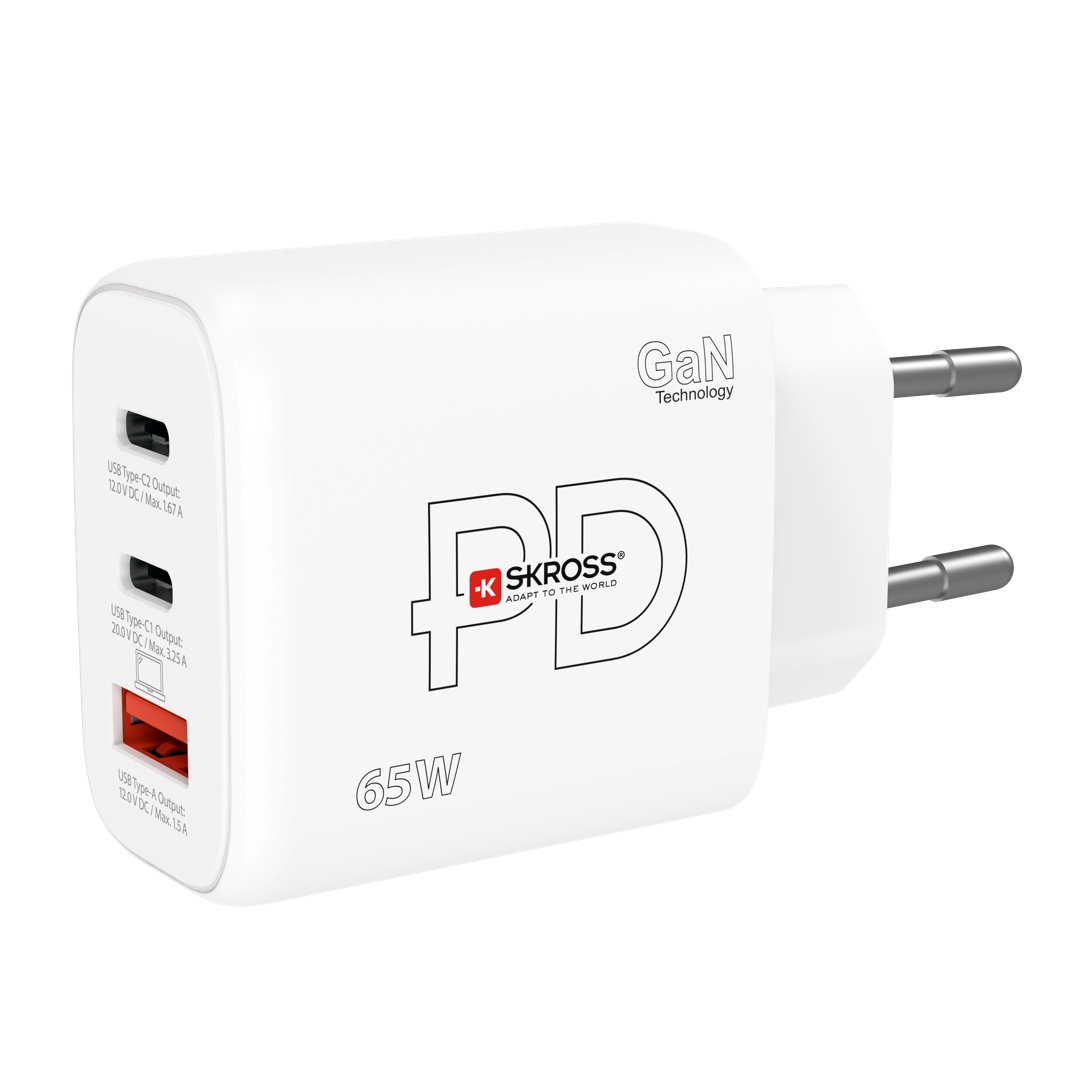 Skross Hleðslutæki 65w GaN með 2x USB-C og 1x USB-A