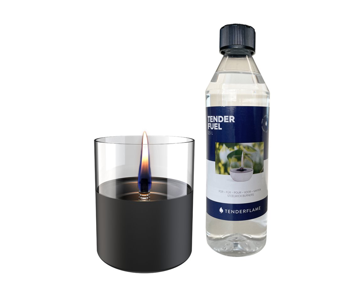 Image of Tenderflame Lilly 10cm 0,25L + 0,5ltr vökvi gjafasett svart