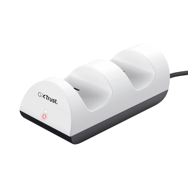 Trust GXT 254 Duo hleðslustöð fyrir PS5Dualsense fjarstýringar, hvít