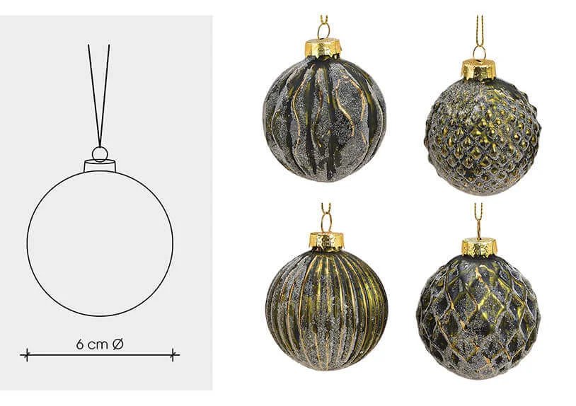 Image of Wurm Upphengi á jólatré, græn kúla 6cm 4 mism 1stk