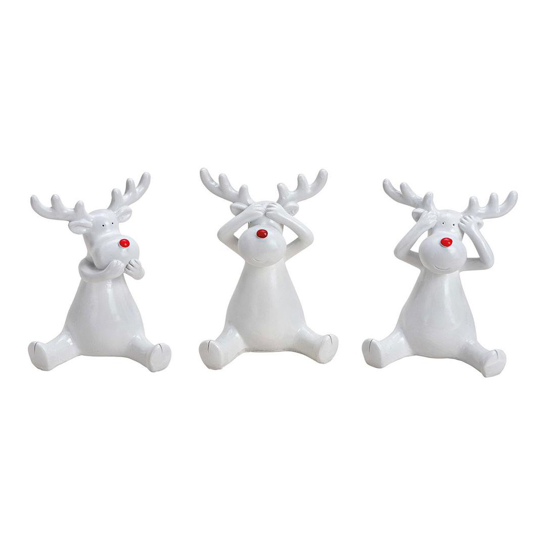 Image of Wurm Hreindýr leir 11cm hvítt með rautt nef 3mism