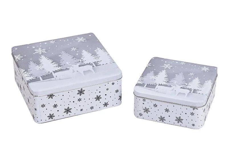 Image of Wurm Málmbox silfrað jólatrésmynstur 2stk. 15 og 19cm