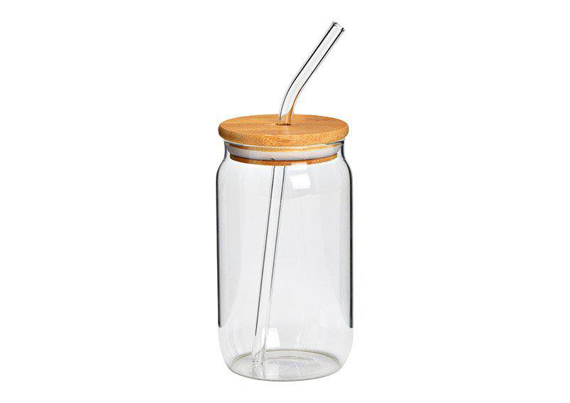 Wurm Glas með bambus loki og gler röri h:13cm